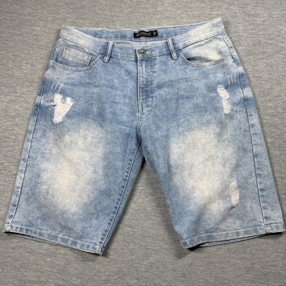Southpole Denim Shorts‎ Men 34 Light Wash Slim Fit Distressed Ripped Jean Shorts